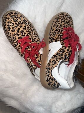 Leopard Print Sneakers with Red Laces